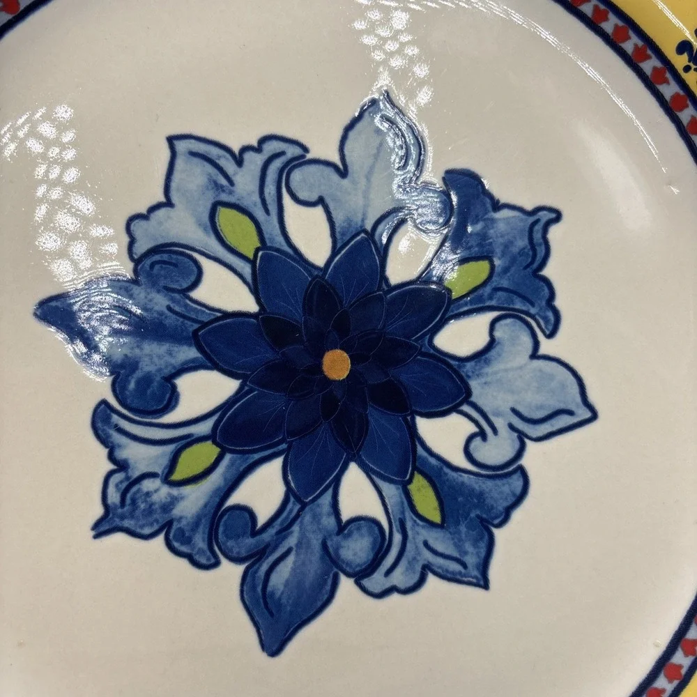 Williams-Sonoma Yellow Rim Blue Flower Dinner Plate Italian Sicily, 11